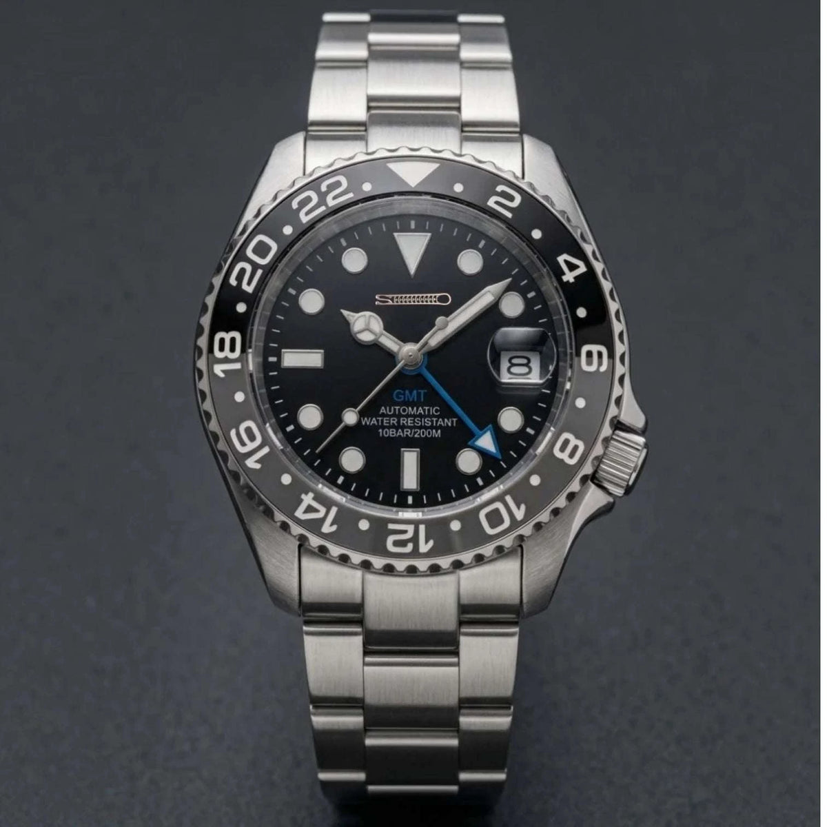 SeikMariner 42 MM SKX Black Grey " B Wayne" GMT Mod Watch Series - Modtime Creations