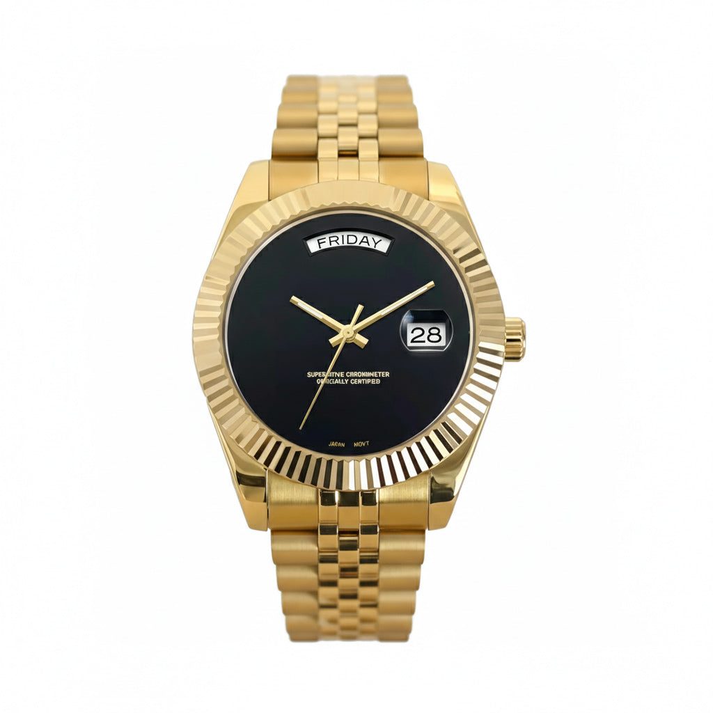 Seiko Mod luxury Day & Date watch with black and gold design by Modtime Creations