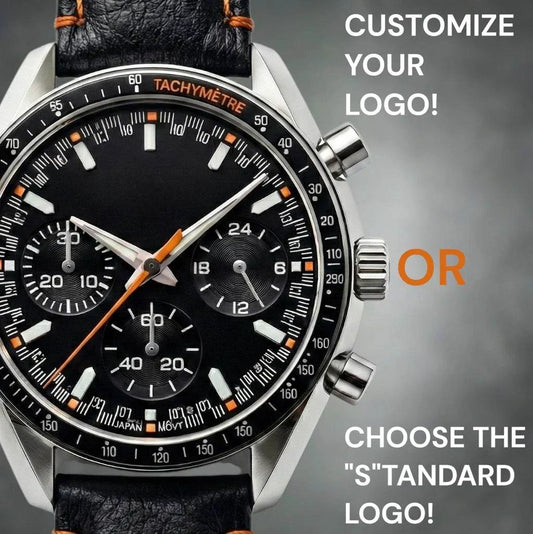 SeikSpeed Chronograph black orange dial Seiko mod watch with VK63 hybrid movement and stainless steel bracelet