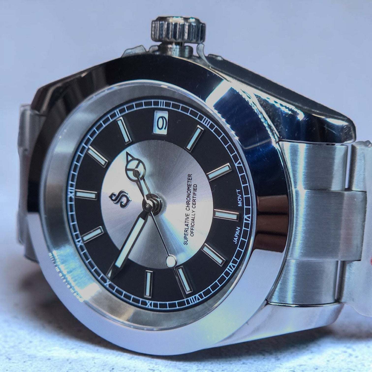 Seiko Mod Date Window Silver Black Dial - Modtime Creations with NH35 automatic movement by Modtime Creations