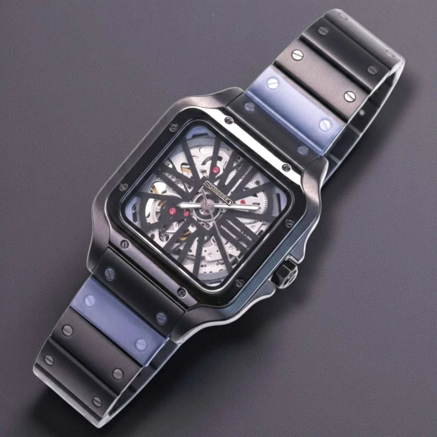 Santeiko Black Skeleton Series Seiko Mod with classic dial and stainless steel case by Modtime Creations