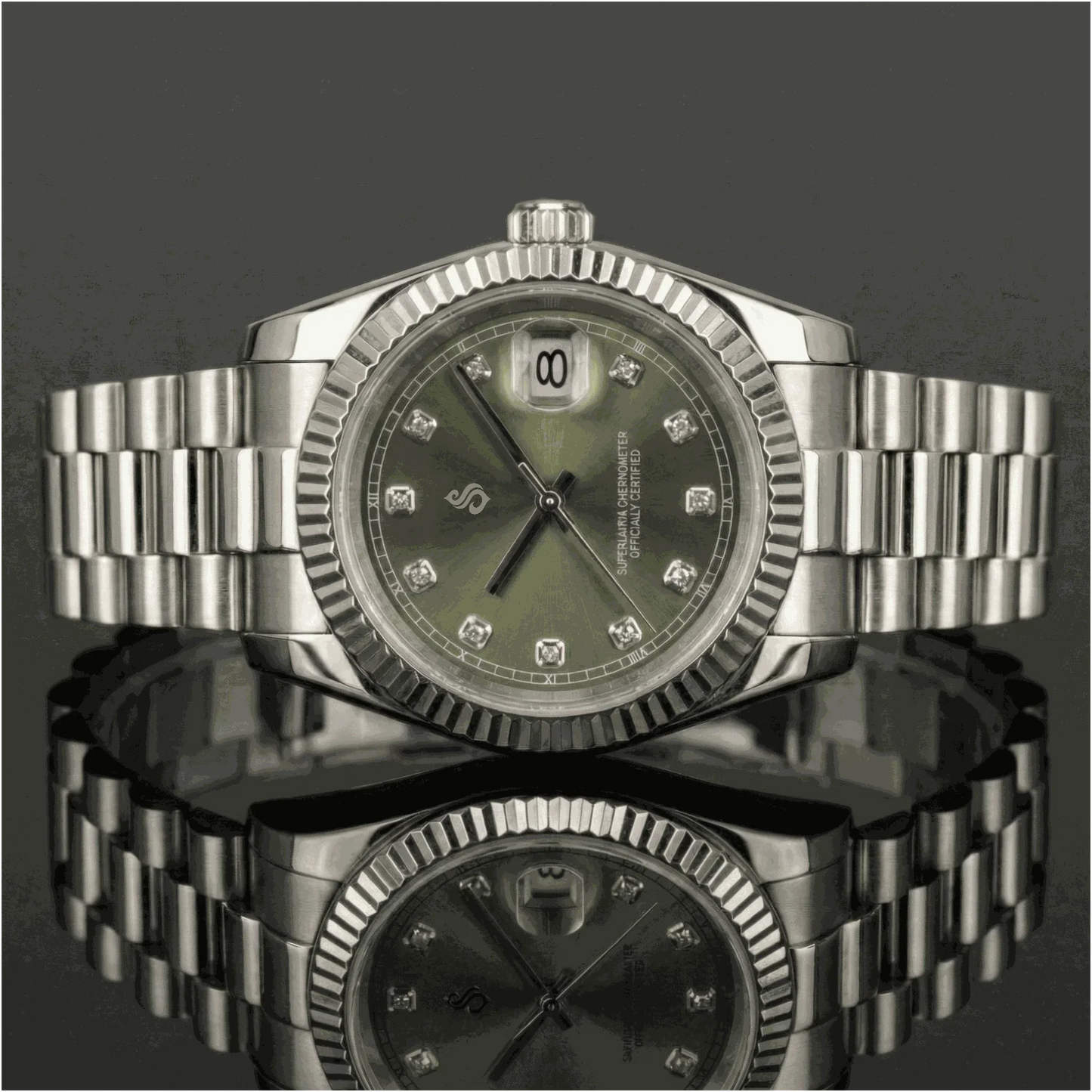 Seiko Mod with olive green gem dial and bling bezel by Modtime Creations