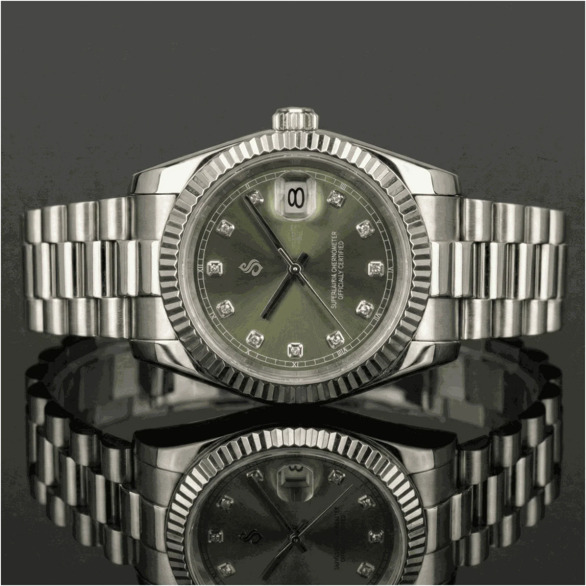 Seiko Mod with olive green gem dial and bling bezel by Modtime Creations