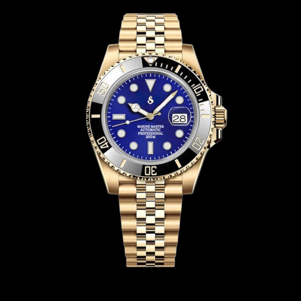 Seiko Mod Watches SubMariner Gold Diver Homage - Batman Series - No Date - Modtime Creations