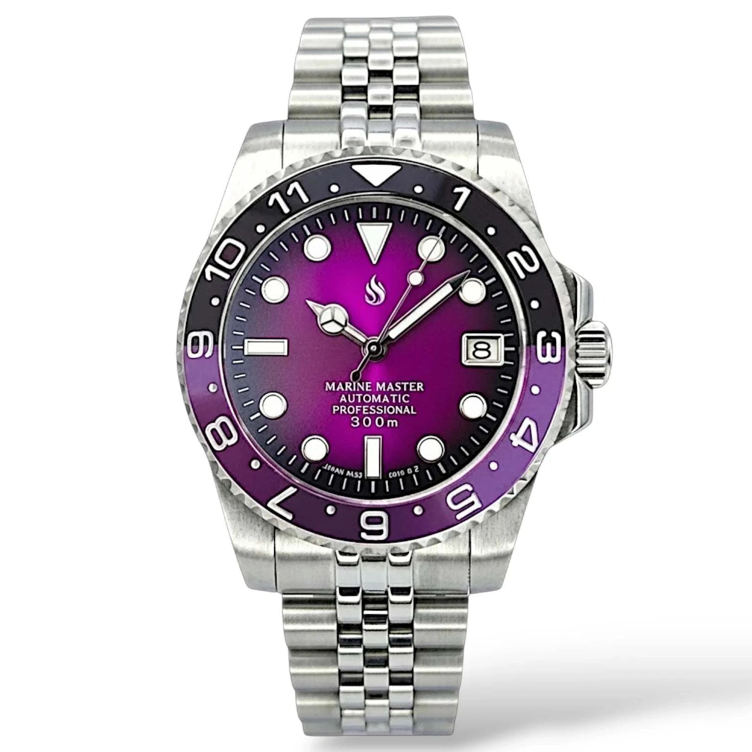 Seiko mod watches Submariner purple fuchsia dial "Joker" diver built by Modtime Creations 