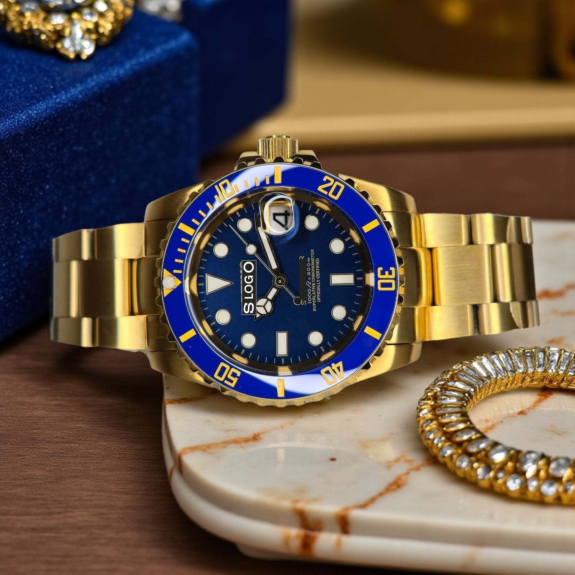 Seiko Mod watches Submariner aka Seikomariner  Blue Dial " Goldie Smurf " Series - Modtime 