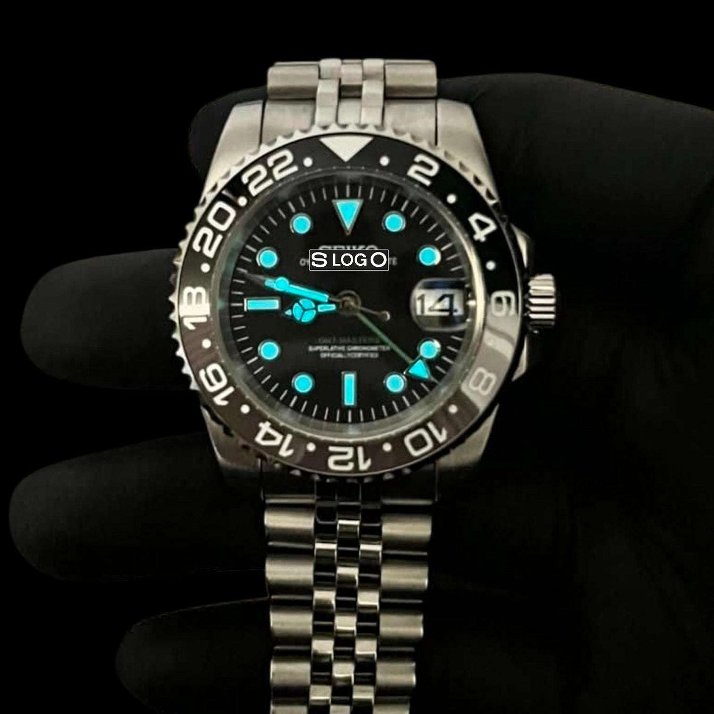 Seiko Mod GMT Master Submariner - " Bruce Wayne " Grey Black - Modtime Creations