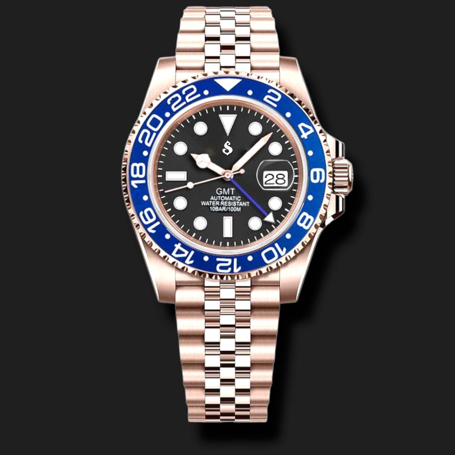 Seiko Mod Watches Rose Gold Blue GMT Master - Modtime Creations 