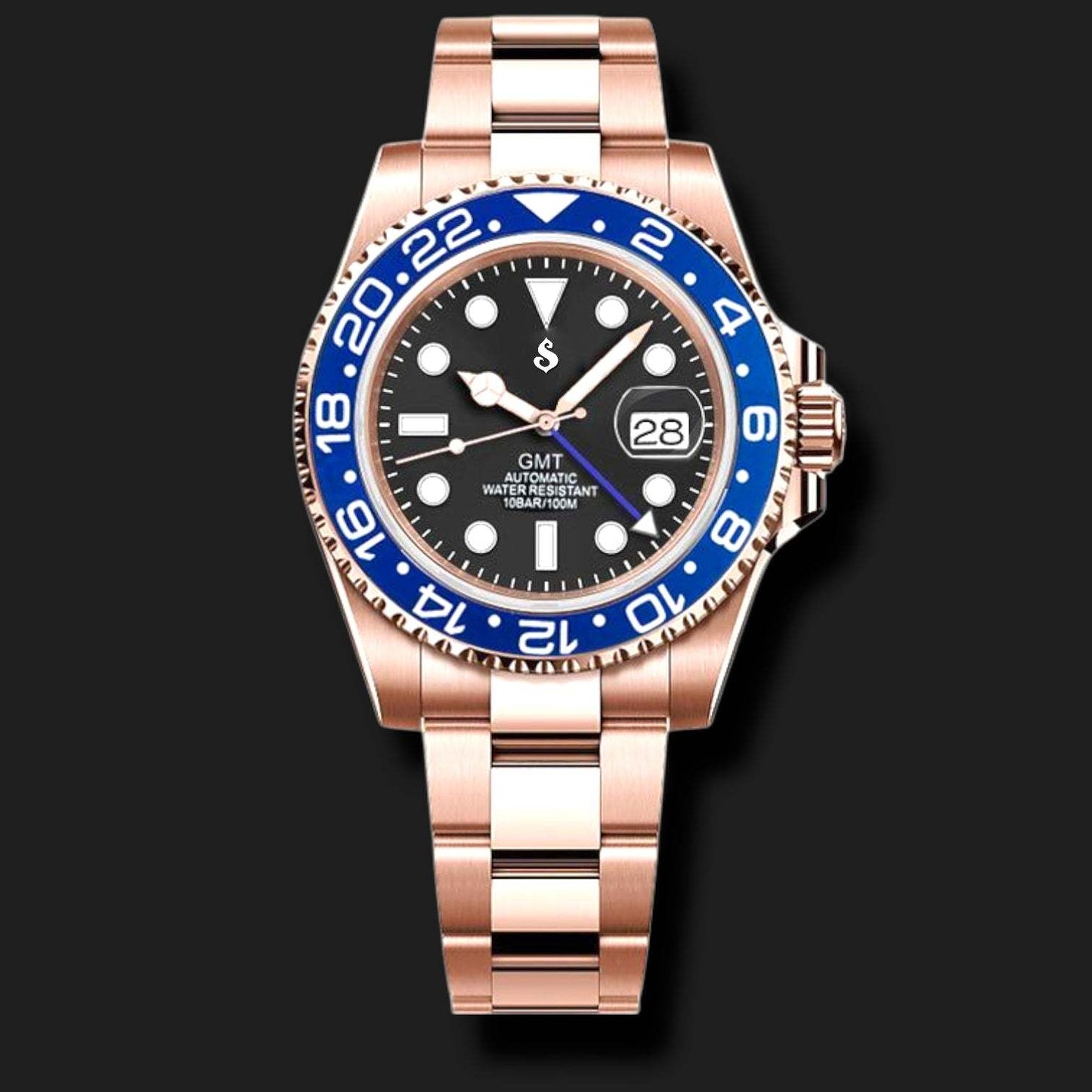 Seiko Mod Watches Rose Gold Blue GMT Master - Modtime Creations 