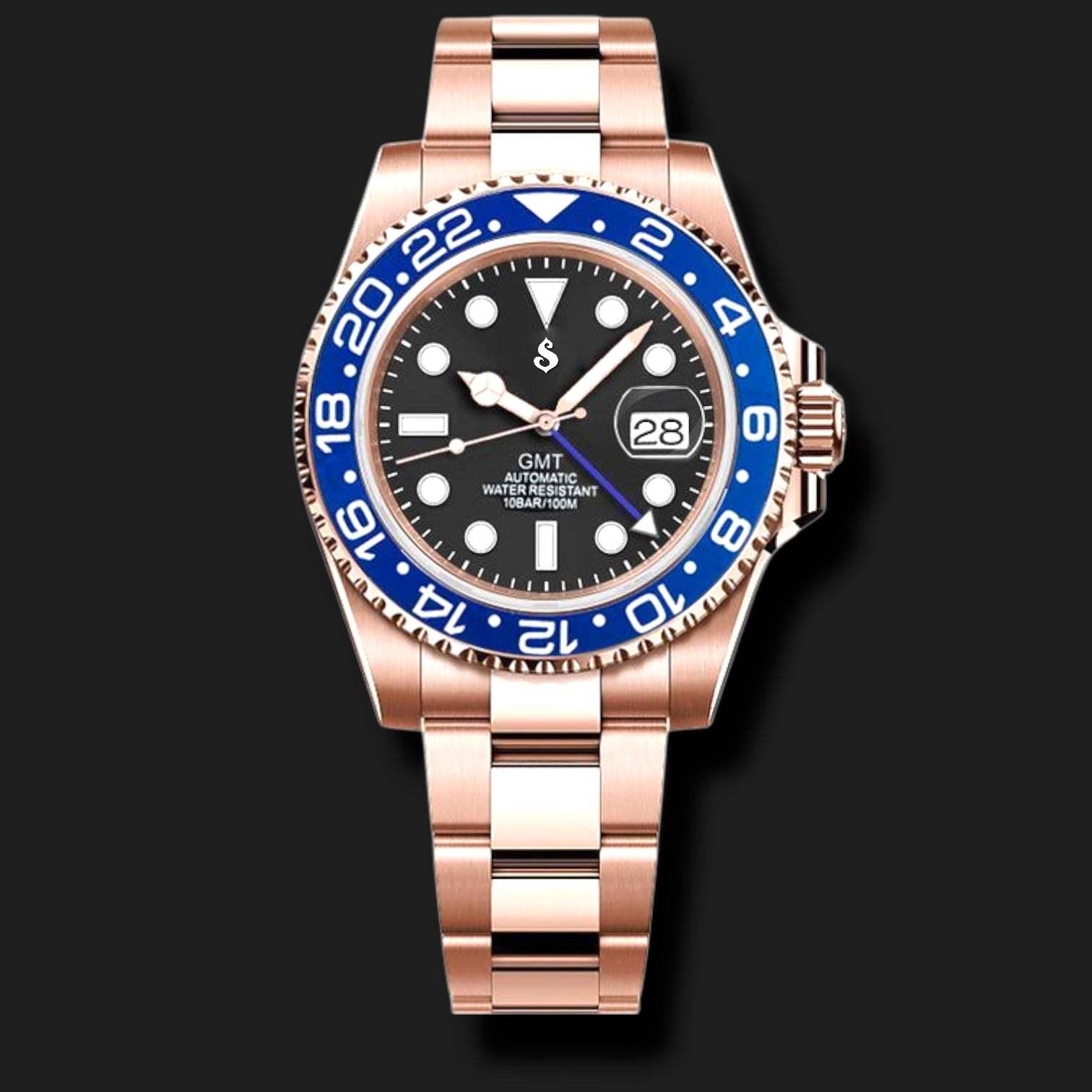 Seiko Mod Watches Rose Gold Blue GMT Master - Modtime Creations 