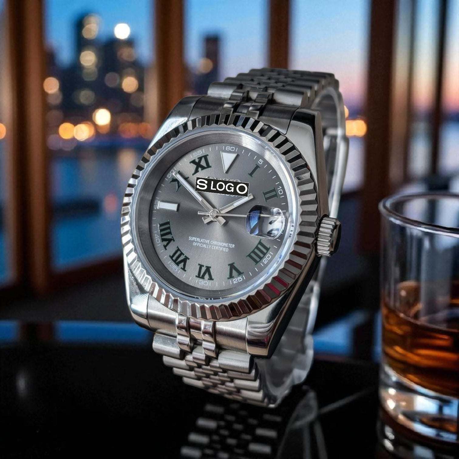 Seiko Mod watches Datejust Silver Grey Date Window " Wimbledon " - Modtime 