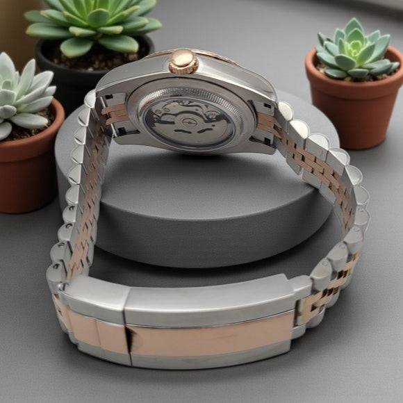 Seiko Mod Datejust Two-Tone Olive Dial Gold Fluted Bezel - Modtime 