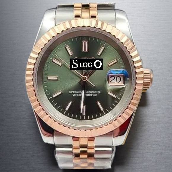 Seiko Mod Datejust Two-Tone Olive Dial Gold Fluted Bezel - Modtime 