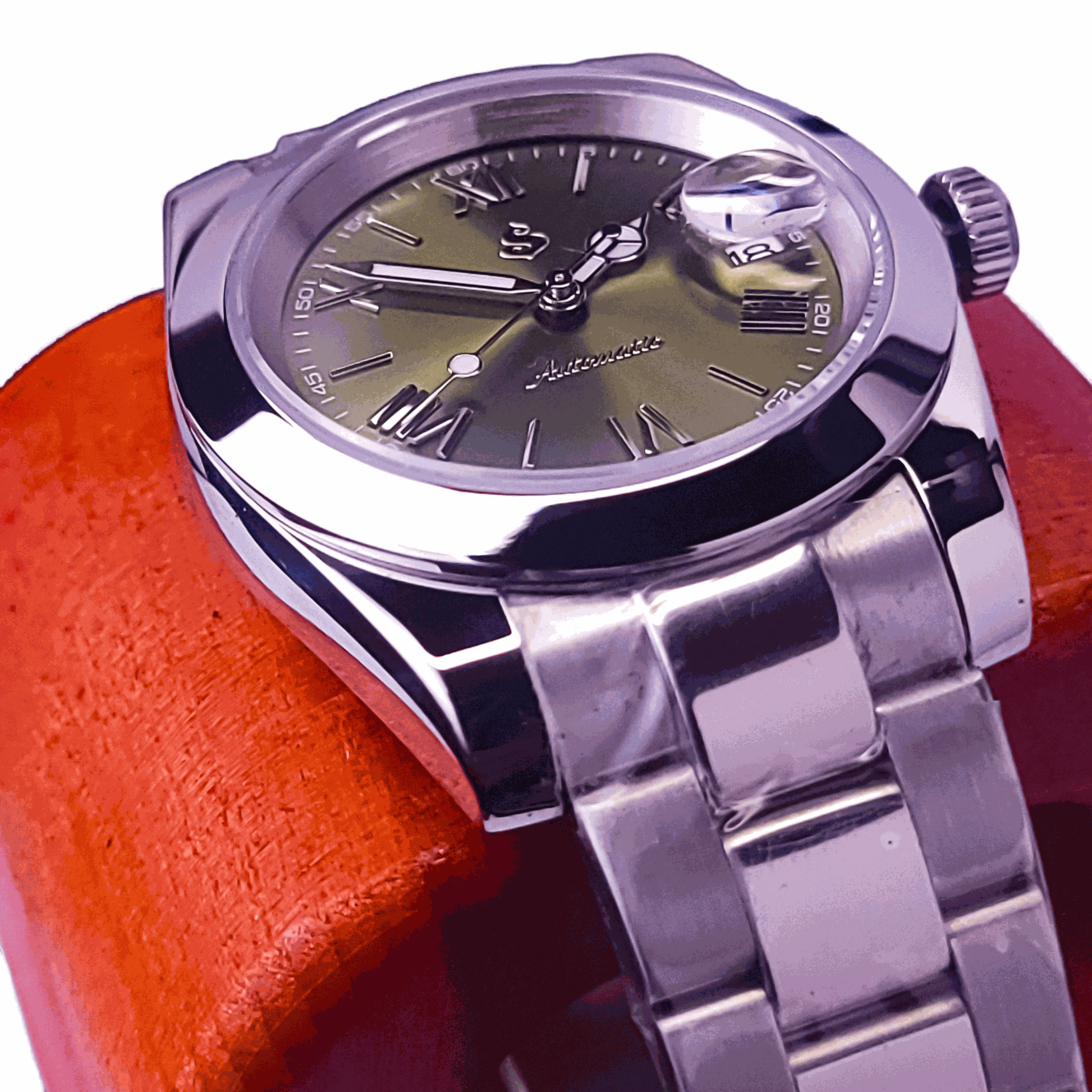 Seiko Mod Datejust Olive Green Roman Numeral Dial - Modtime 