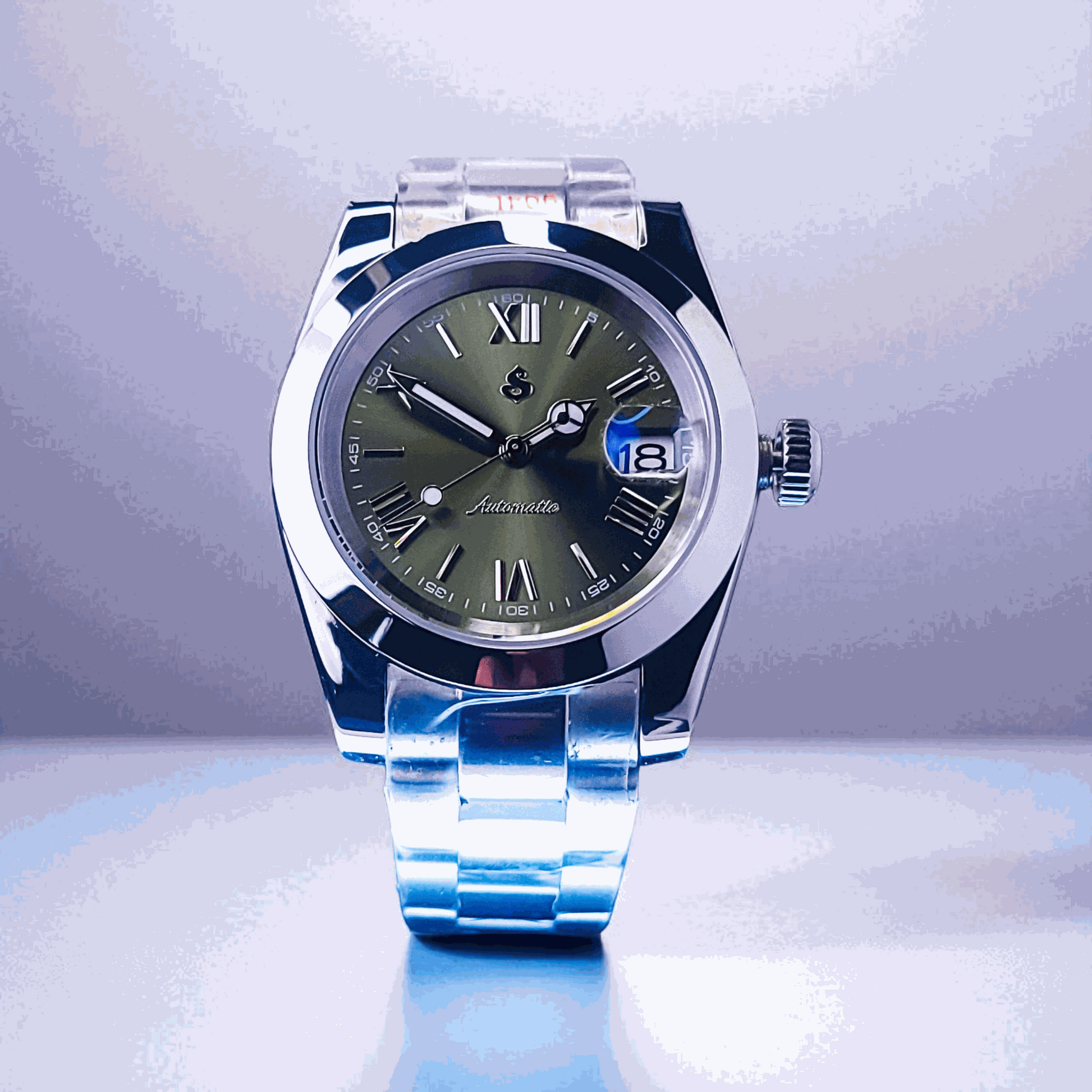 Seiko Mod Datejust Olive Green Roman Numeral Dial - Modtime 