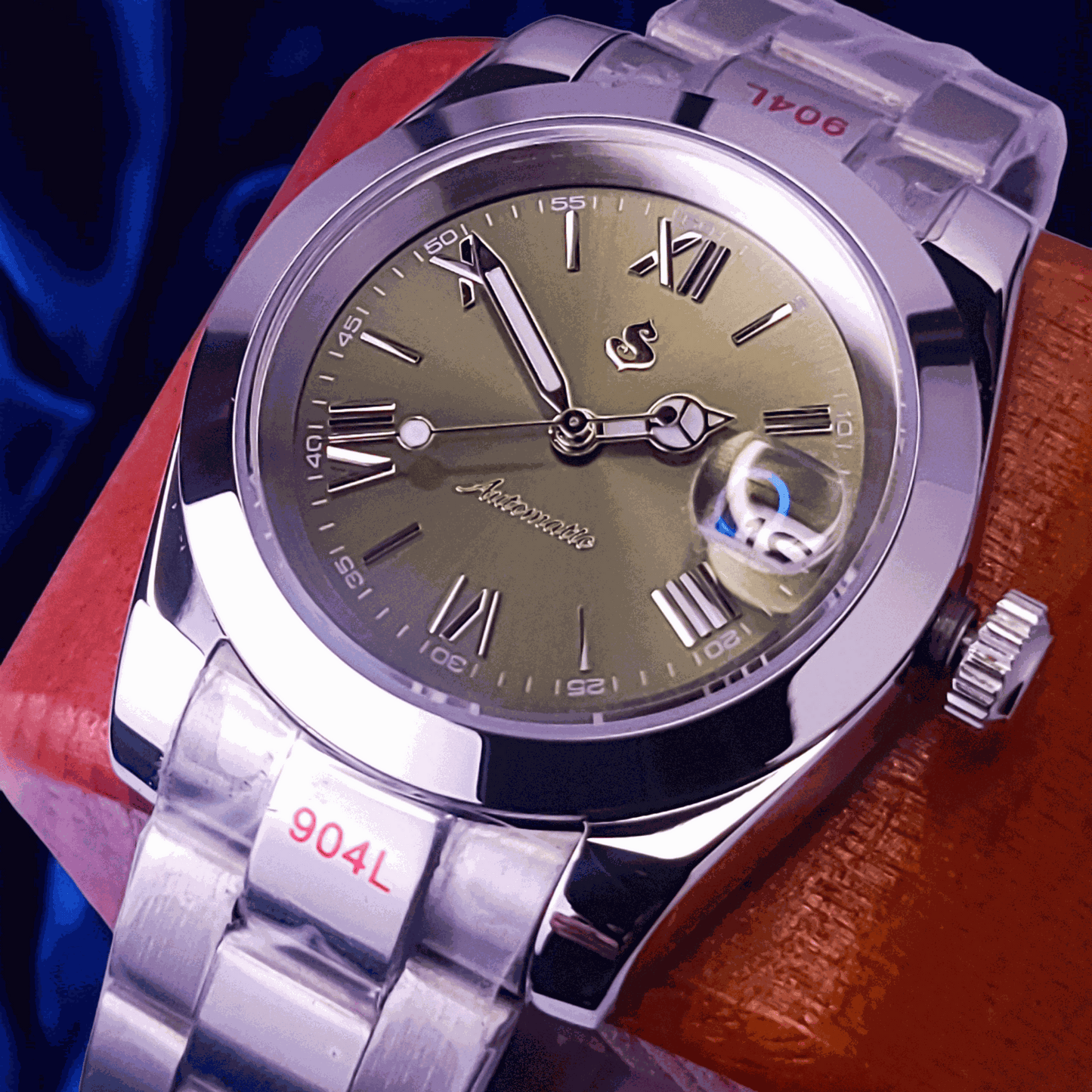 Seiko Mod Datejust Olive Green Roman Numeral Dial - Modtime 