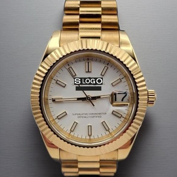 Seiko Mod Date Window Gold White Dial - Timeless Elegance - MODTIME