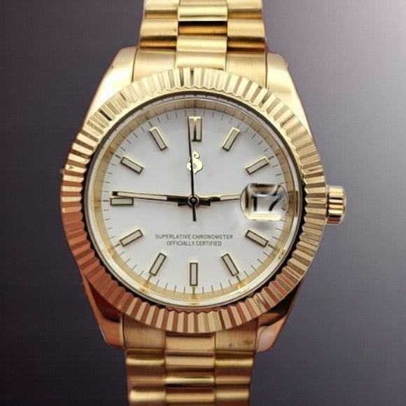 Seiko Mod Datejust aka SeikoJus Gold White Dial - Modtime Creations 