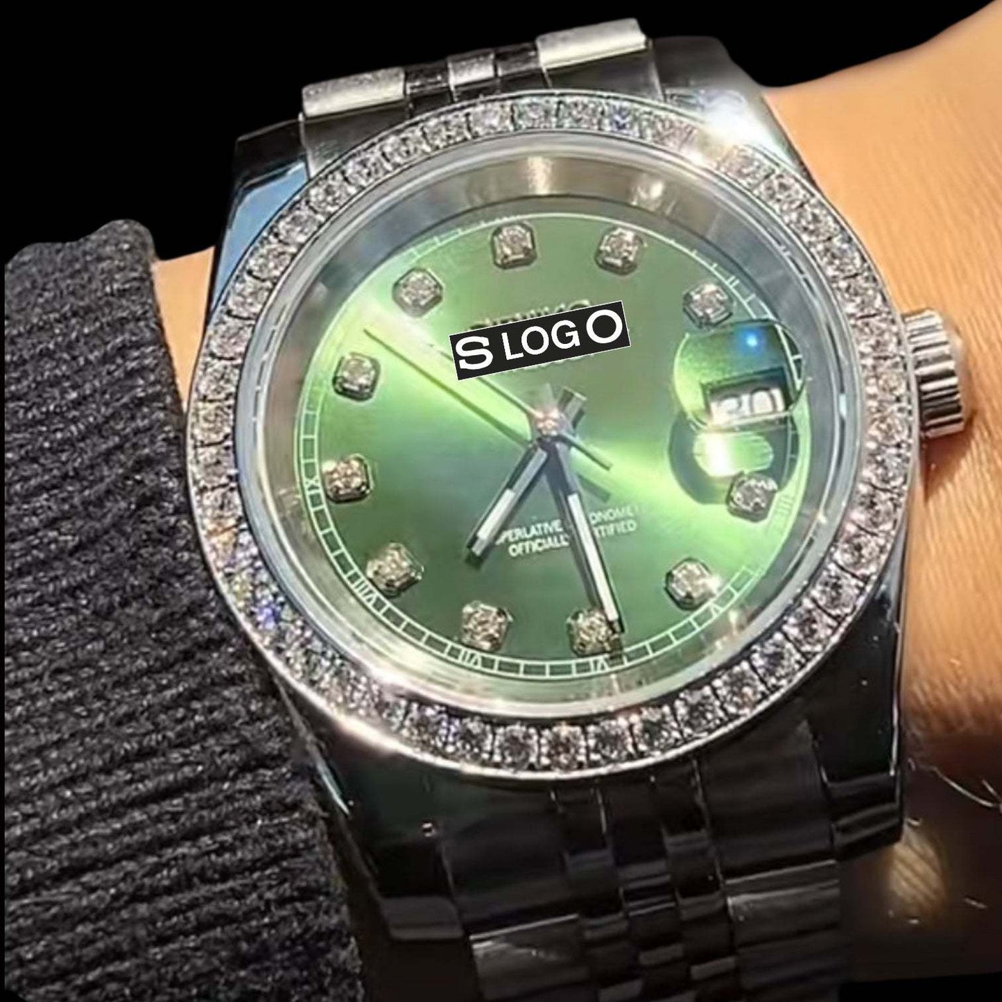 Seiko Mod DateJust Green Dial Diamond Bezel - Modtime Creations