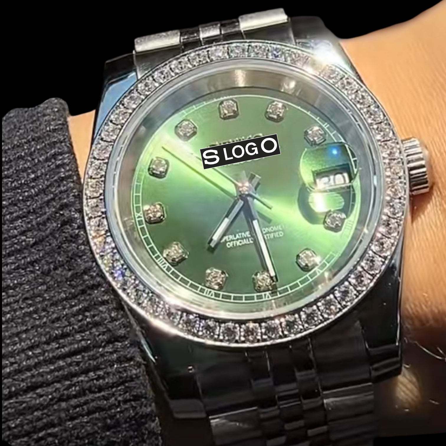 Seiko Mod DateJust Green Dial Diamond Bezel - Modtime Creations