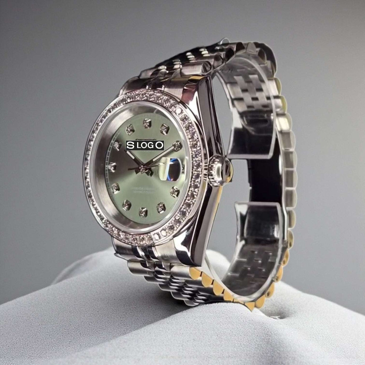 Seiko Mod DateJust Green Dial Diamond Bezel - Modtime Creations
