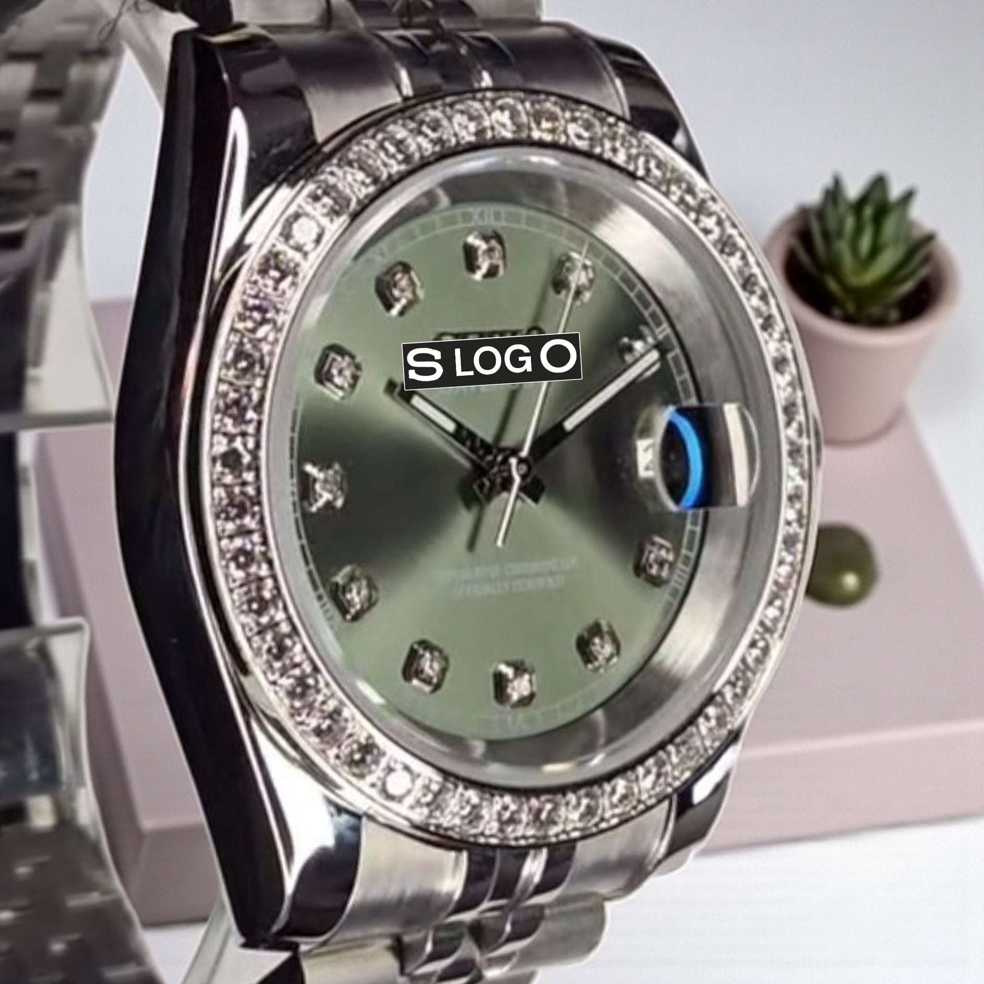 Seiko Mod DateJust Green Dial Diamond Bezel - Modtime Creations