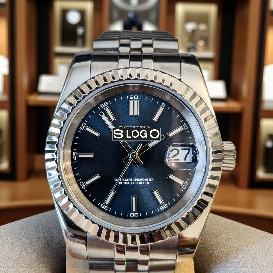 Seiko Mod Watches DateJust aka SeikoJust Silver Blue Dial - Modtime 