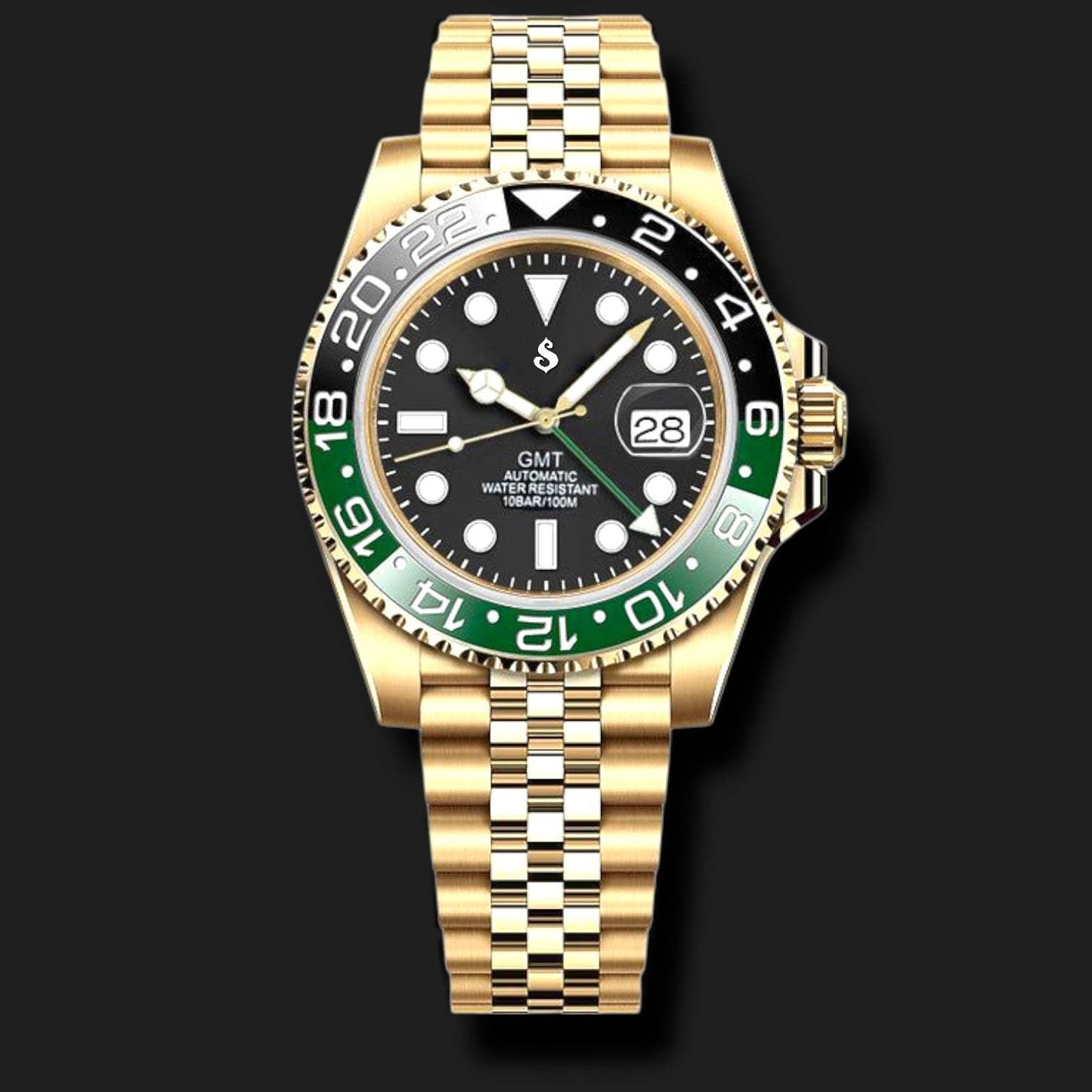 Seiko Mod Gold Green Black Sprite GMT Series - Modtime Creations