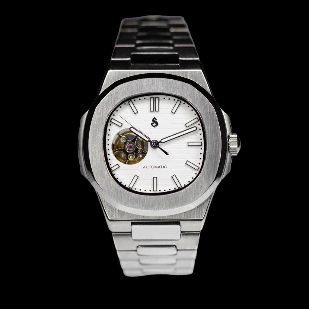 Seiko Mod Nautilus White Open-Heart Dial watch - Modtime Creations 