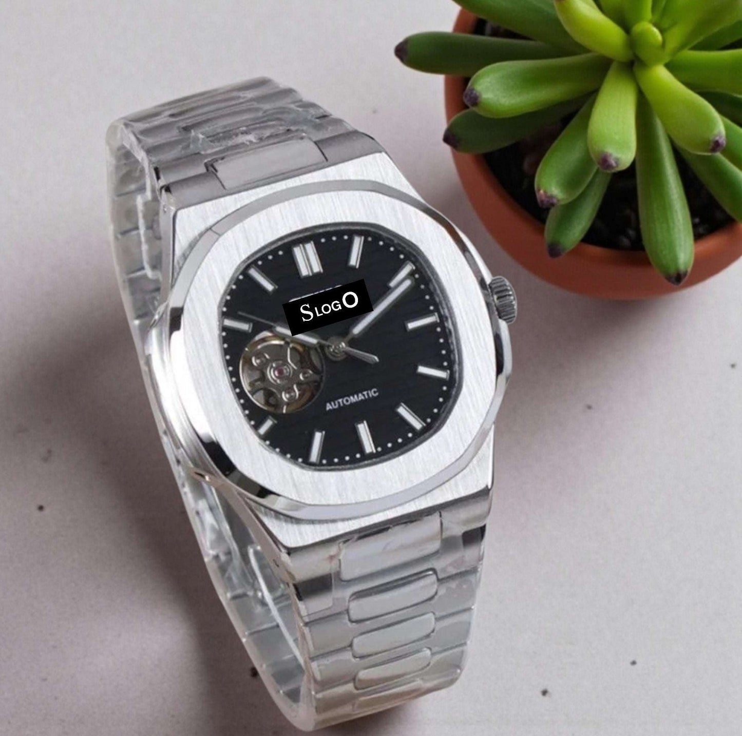 Seiko Mod Custom Nautilus Black Open-Heart Dial - Modtime Creations