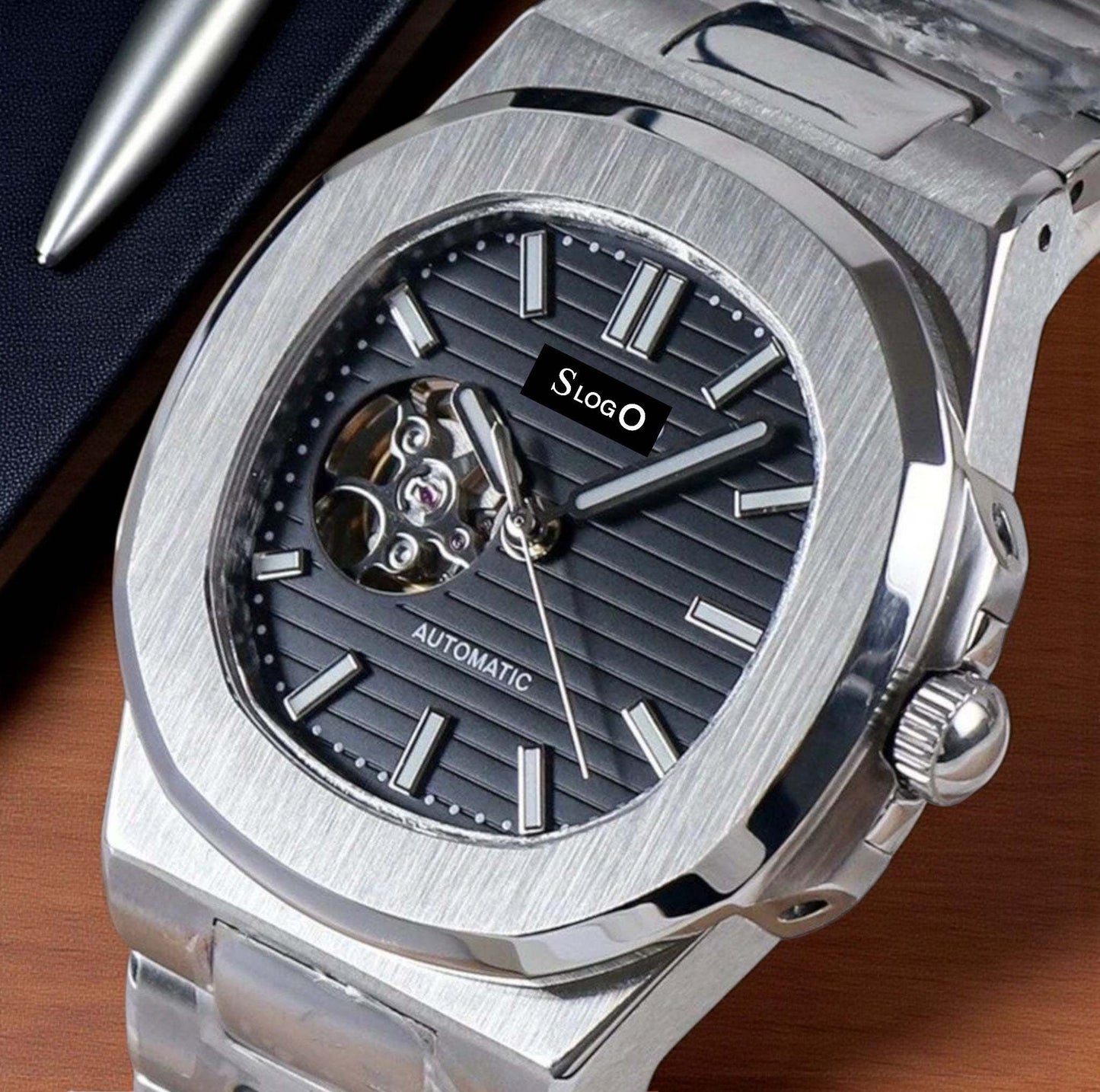 Seiko Mod Custom Nautilus Black Open-Heart Dial - Modtime Creations