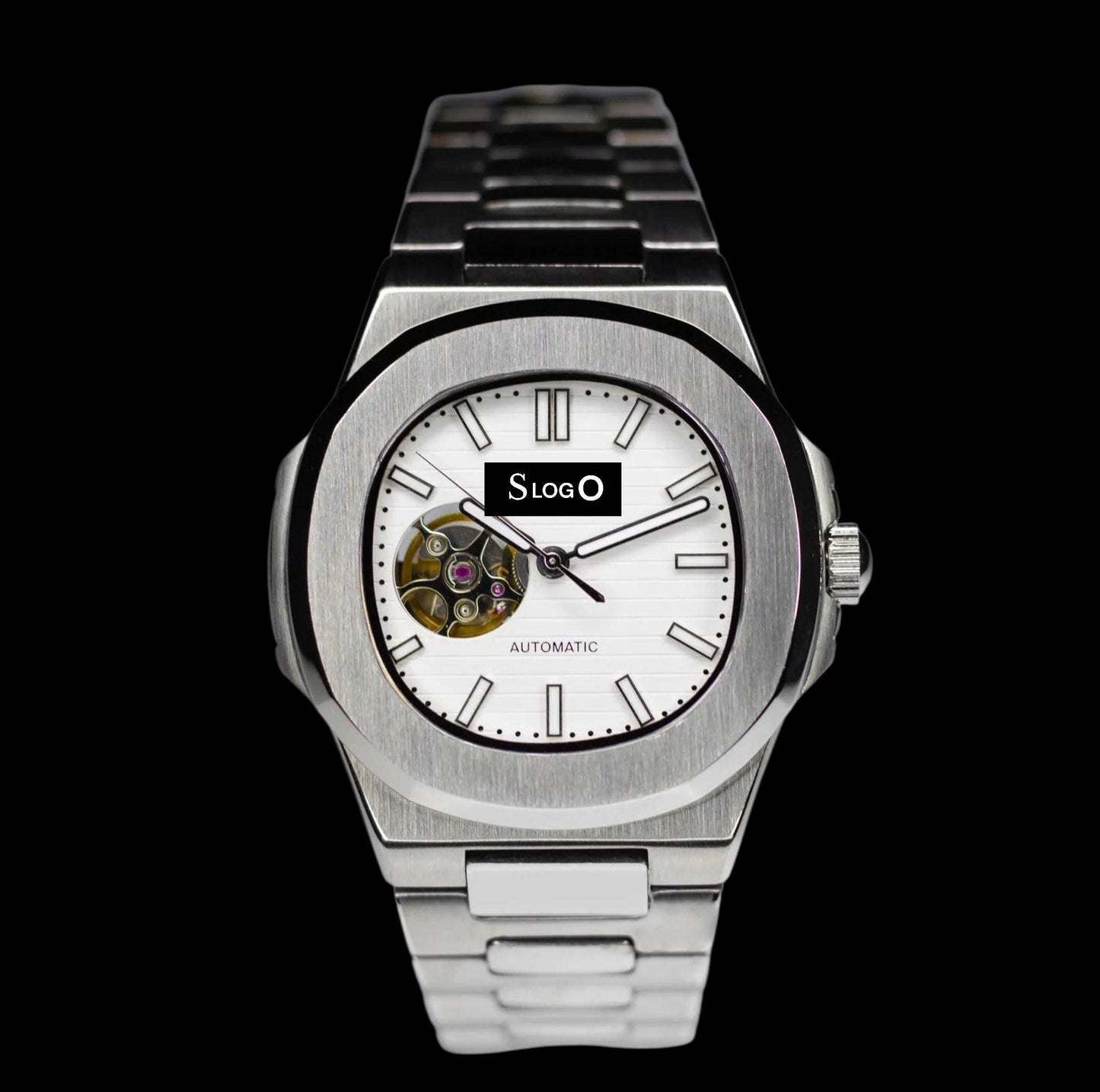 Seiko Mod Nautilus White Open-Heart Dial watch - Modtime Creations 