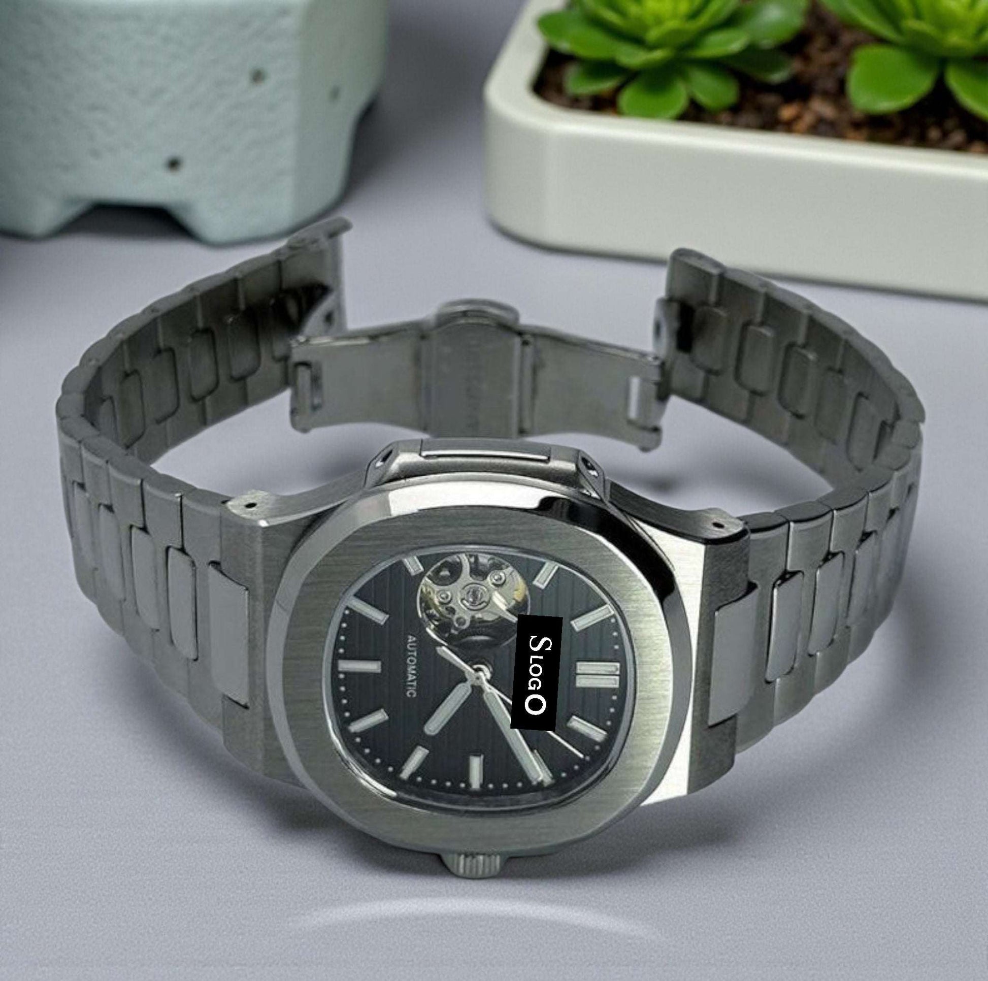 Seiko Mod Custom Nautilus Black Open-Heart Dial - Modtime Creations