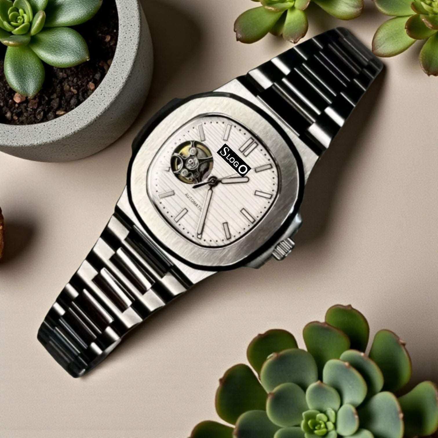 Seiko Mod Nautilus White Open-Heart Dial watch - Modtime Creations 