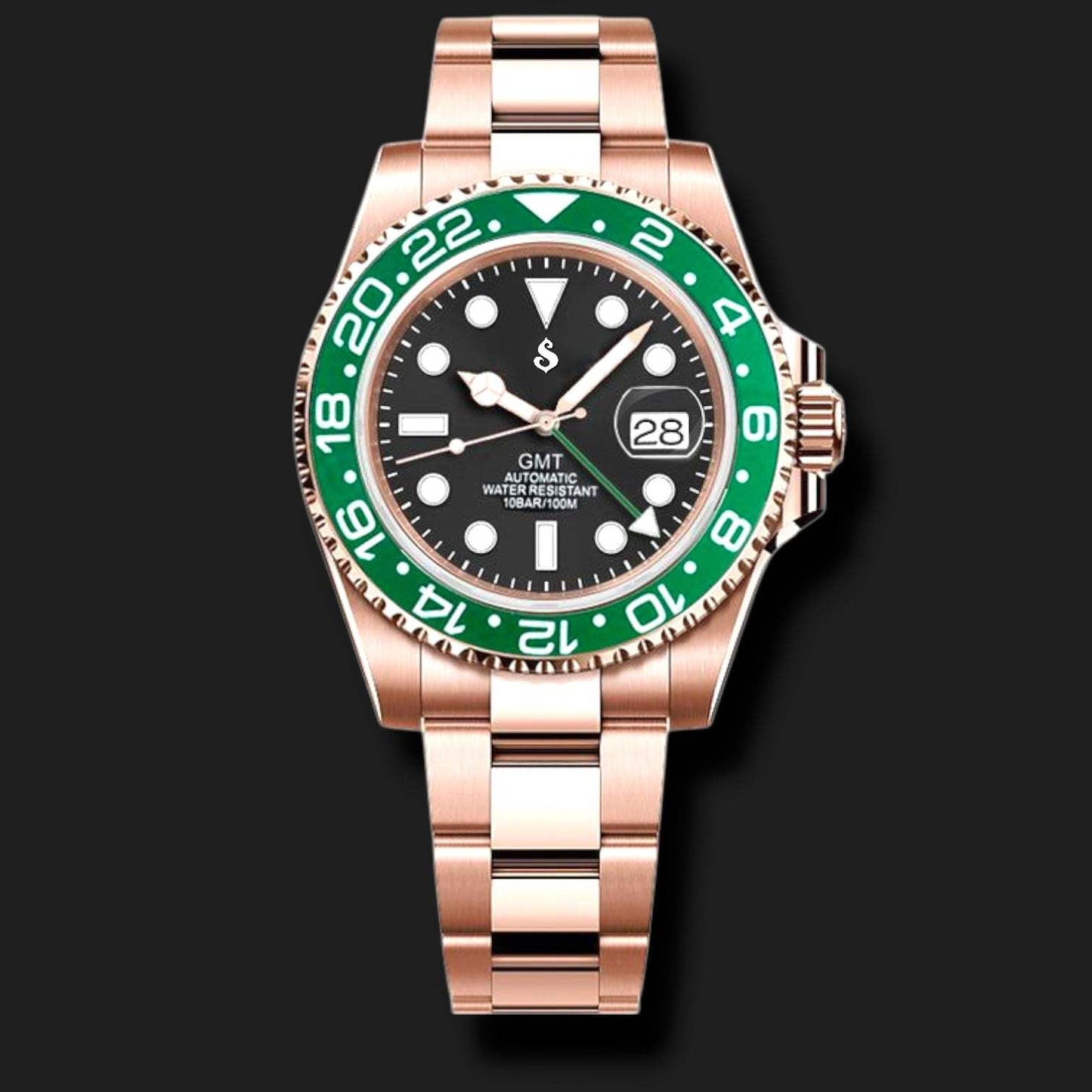 Seiko Mod Rose Gold Starbucks Green Black GMT Series