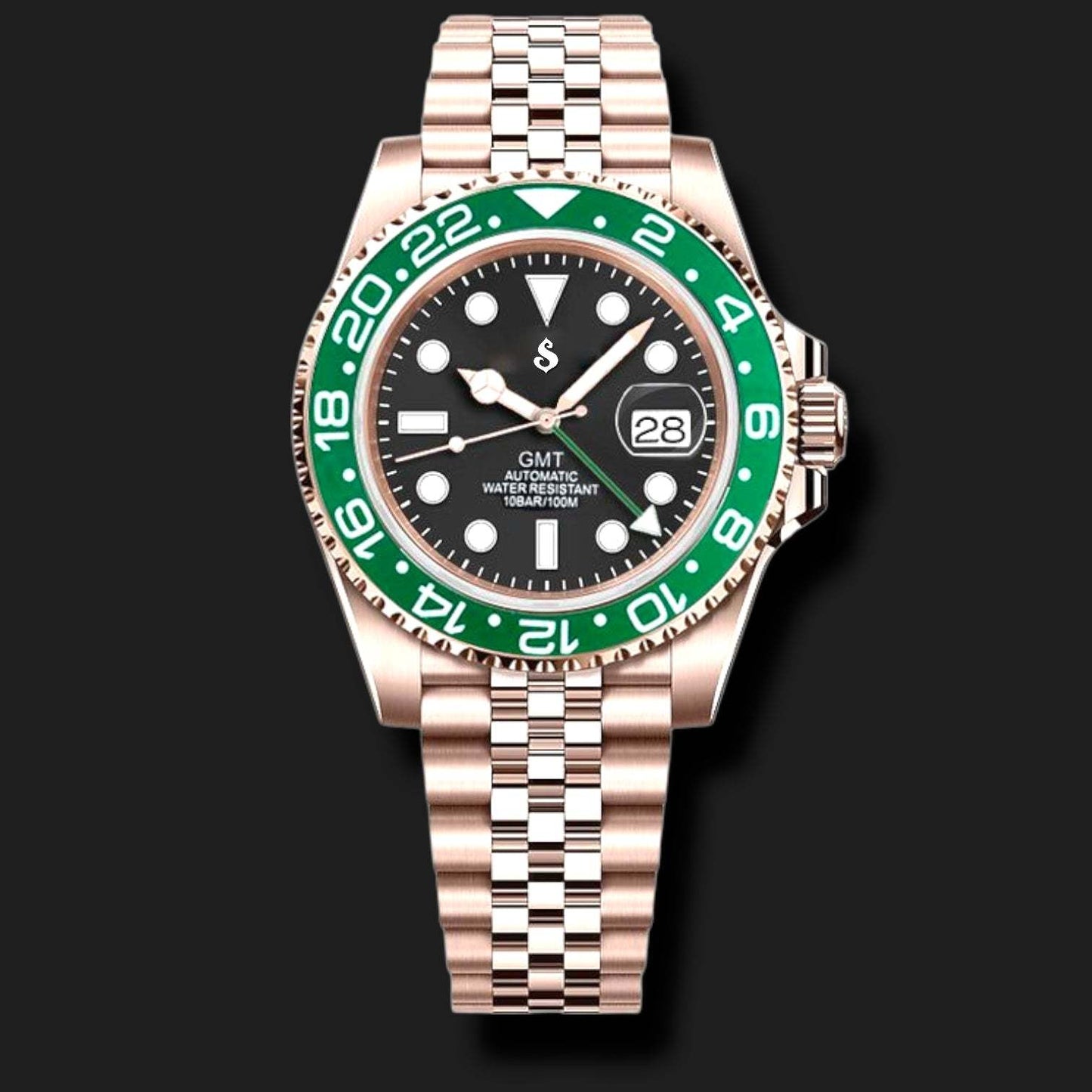 Seiko Mod Rose Gold Starbucks Green Black GMT Series