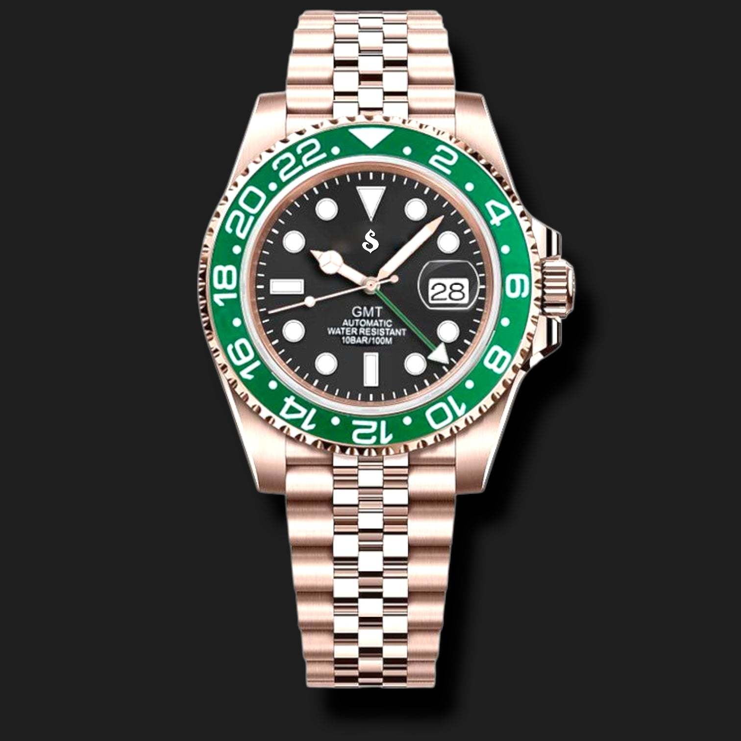 Seiko Mod Rose Gold Starbucks Green Black GMT Series