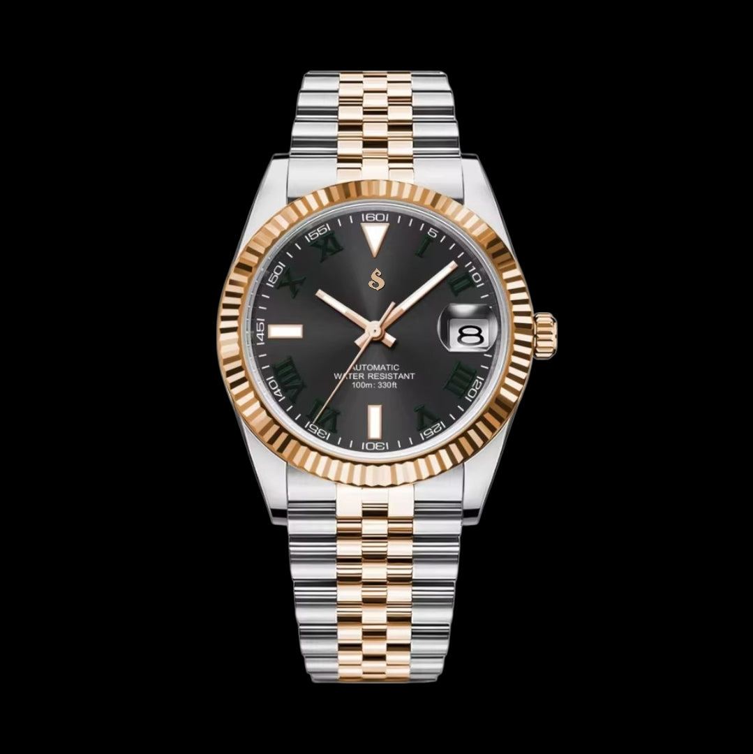 Seiko Mod Rose Gold Date Window Two-Tone Black Roman Numeral