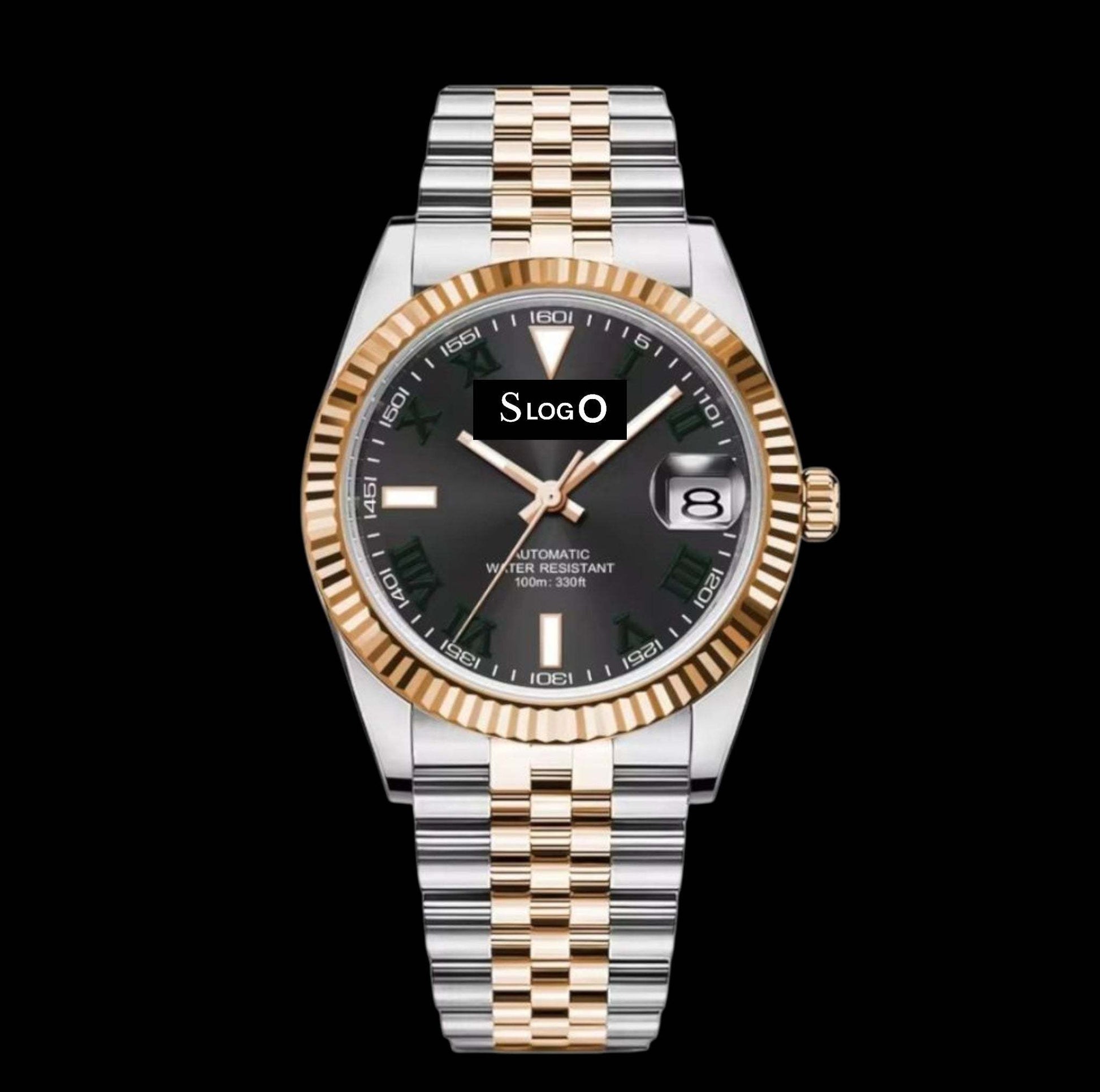 Seiko Mod Rose Gold Date Window Two-Tone Black Roman Numeral