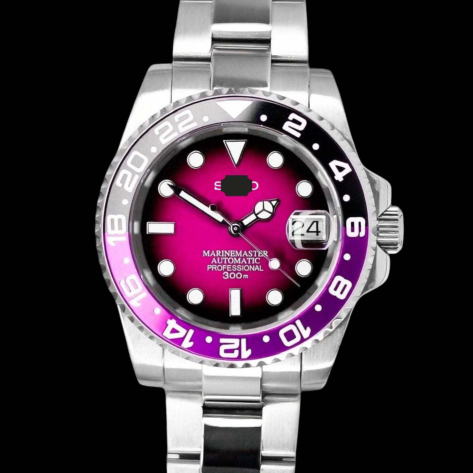 Seiko Mod Submariner aka Seikomariner " Joker " Series - Fuchsia Purple Dial - Modtime Creations