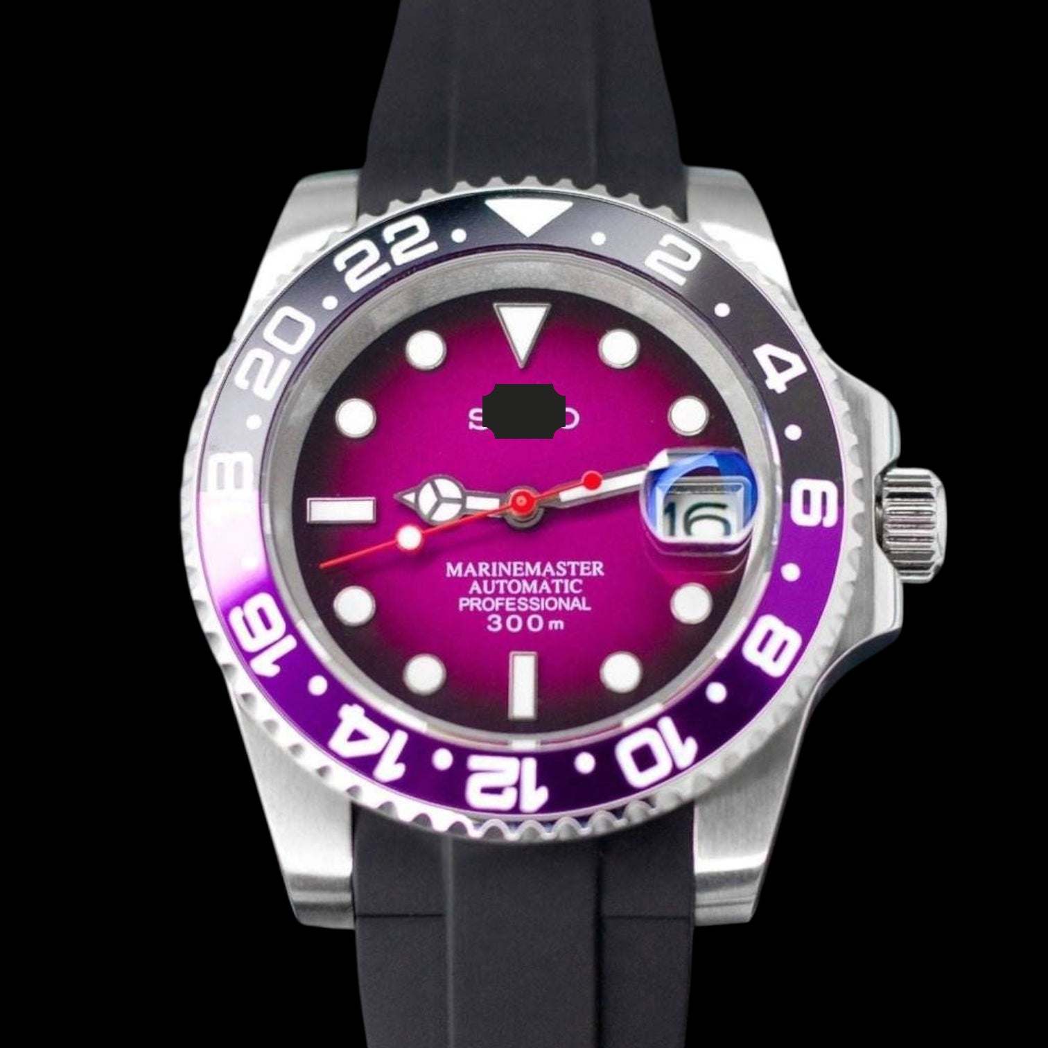 Seiko Mod Submariner aka Seikomariner " Joker " Series - Fuchsia Purple Dial - Modtime Creations