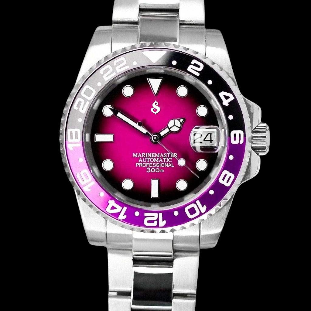 Seiko Mod Submariner aka Seikomariner " Joker " Series - Fuchsia Purple Dial - Modtime Creations