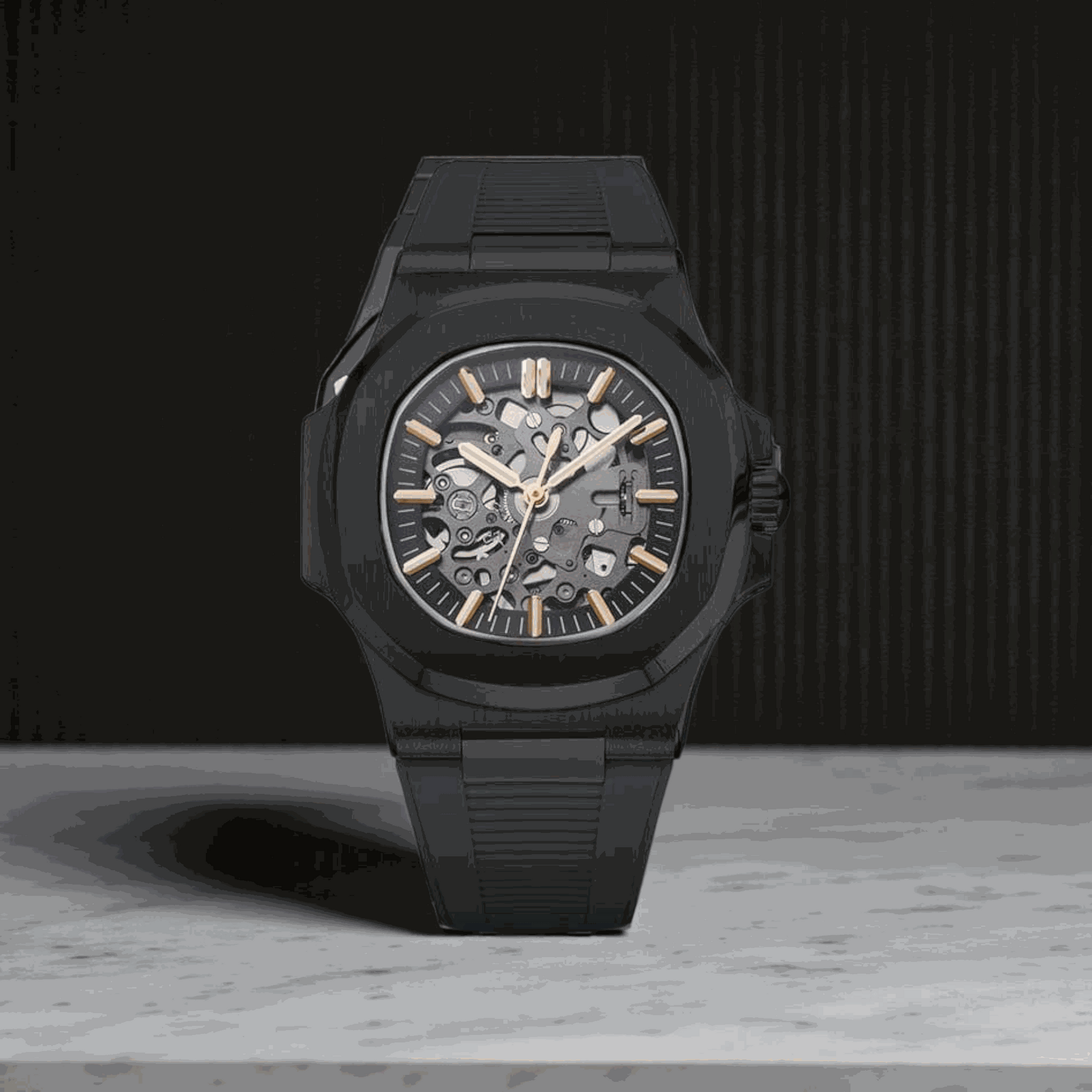 S Mod SeikNaut Skeleton Rubber Bracelet - Black Case - MODTIME