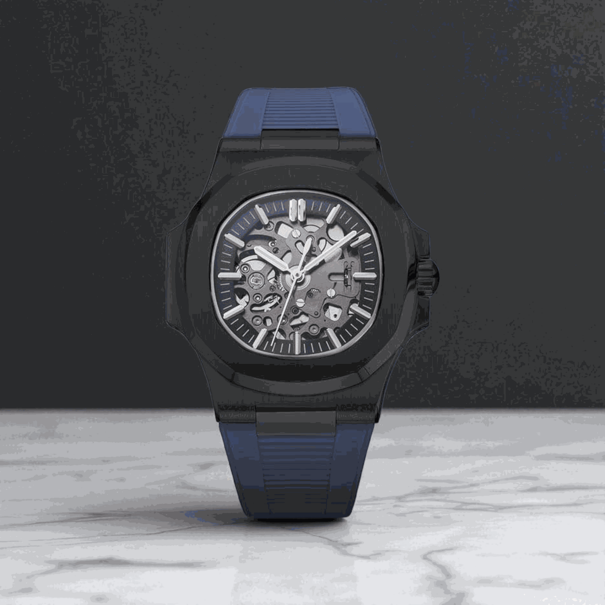 S Mod SeikNaut Skeleton Rubber Bracelet - Black Case - MODTIME