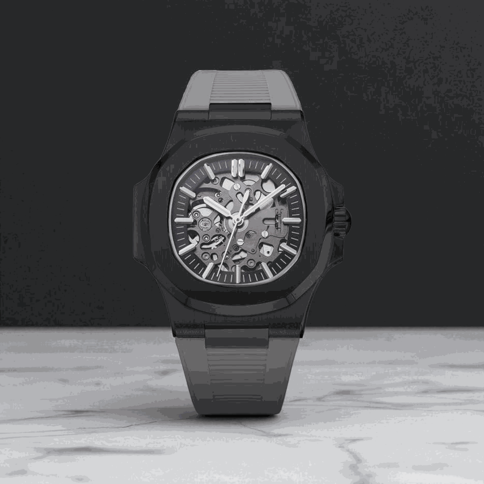 S Mod SeikNaut Skeleton Rubber Bracelet - Black Case - MODTIME