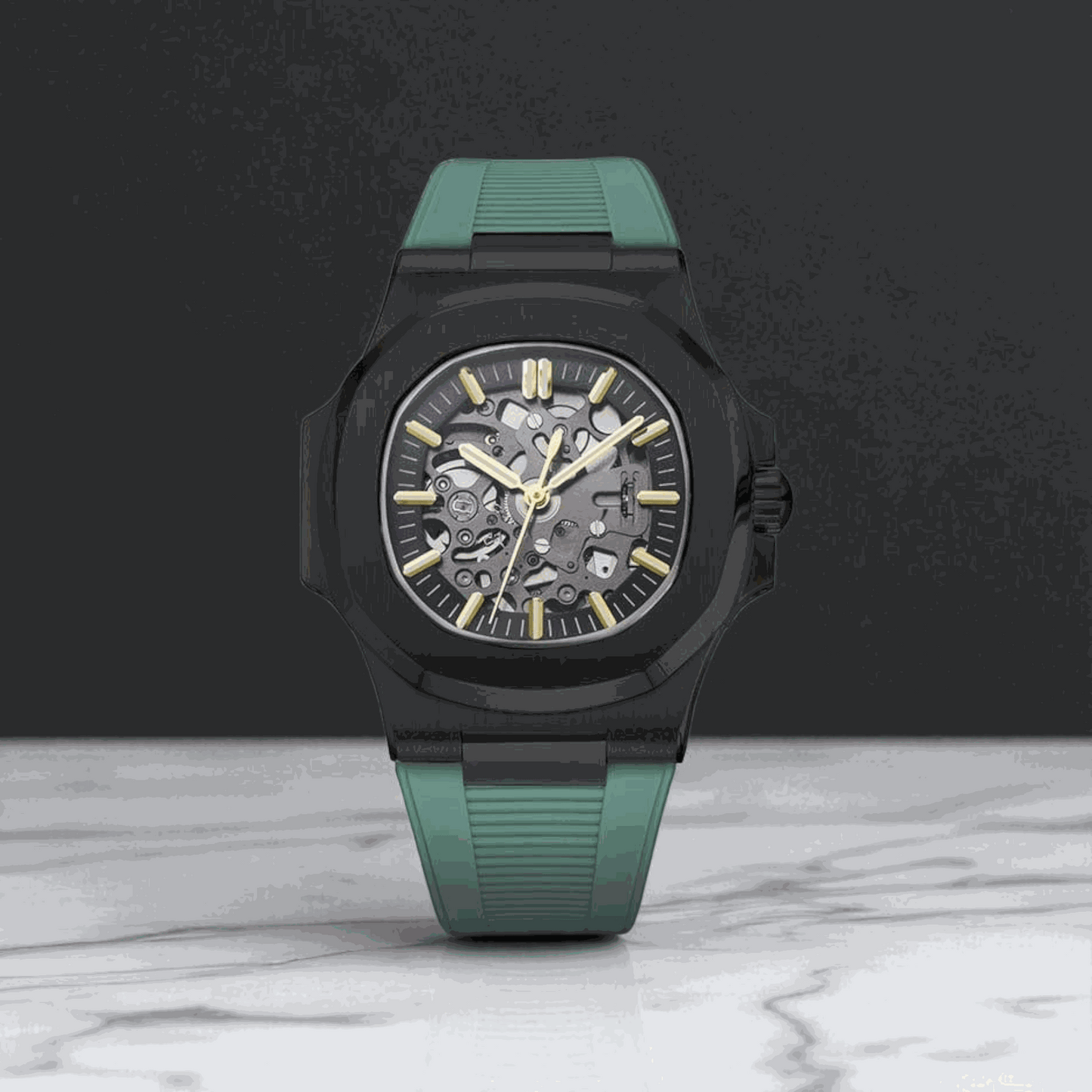 S Mod SeikNaut Skeleton Rubber Bracelet - Black Case - MODTIME
