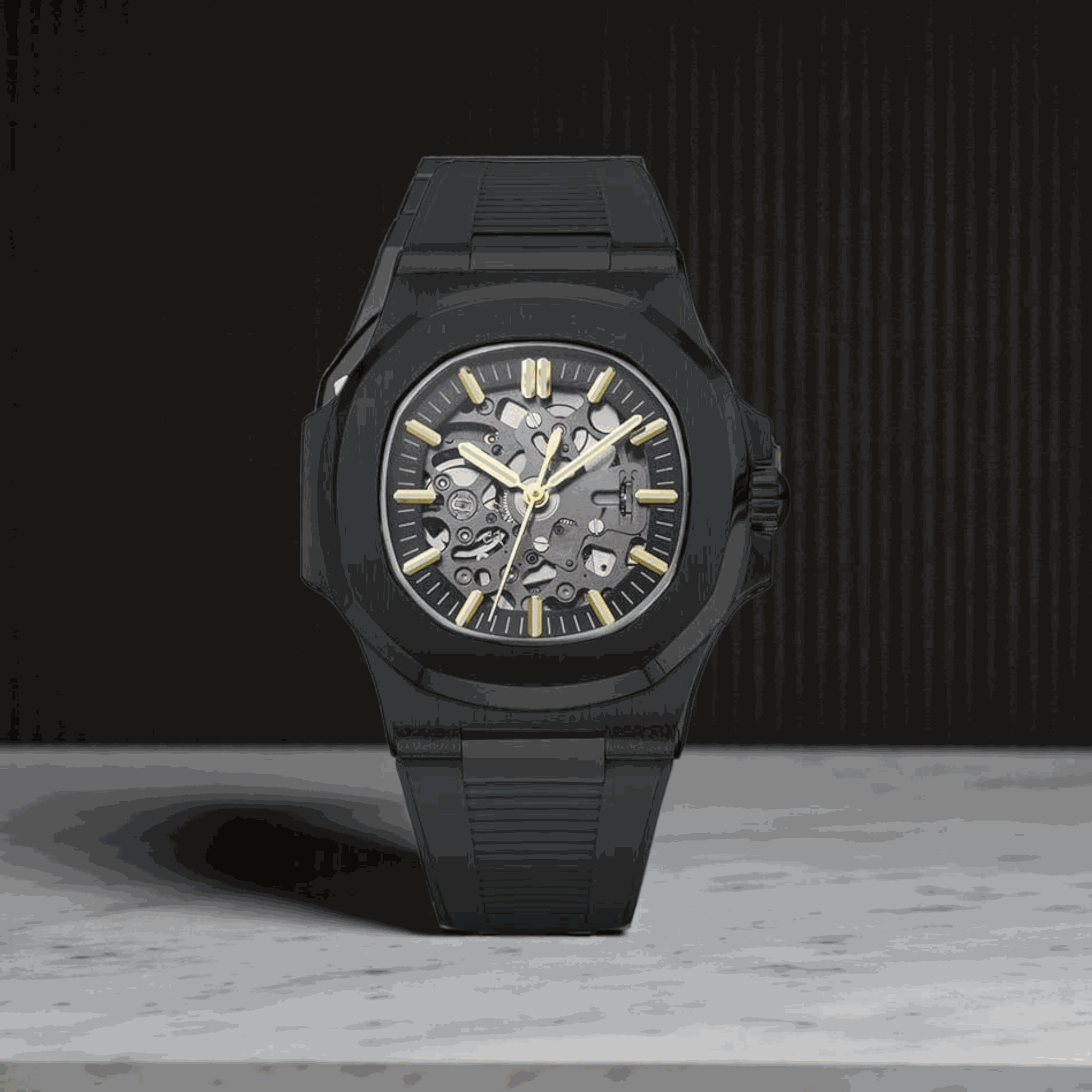 S Mod SeikNaut Skeleton Rubber Bracelet - Black Case - MODTIME