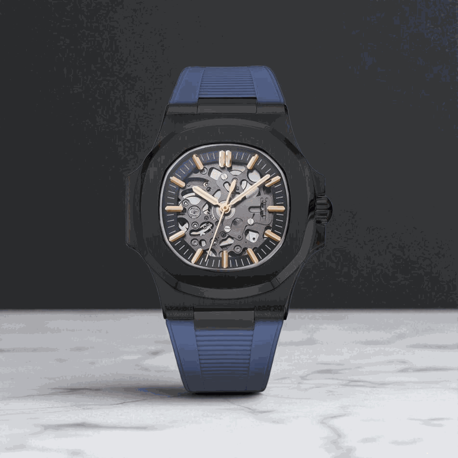 S Mod SeikNaut Skeleton Rubber Bracelet - Black Case - MODTIME