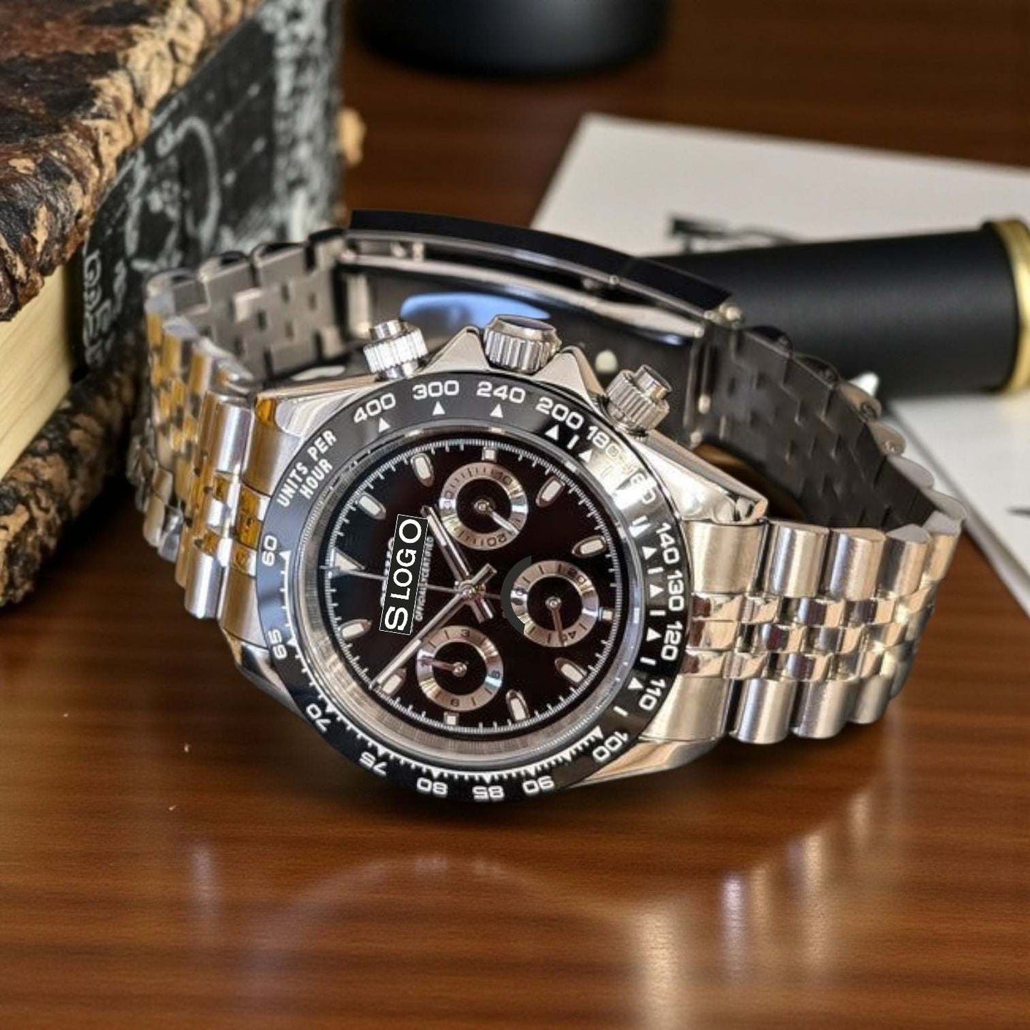 Seiko Mod Daytona aka Seitona Black "Panda" dial Stainless Steel case - Modtime