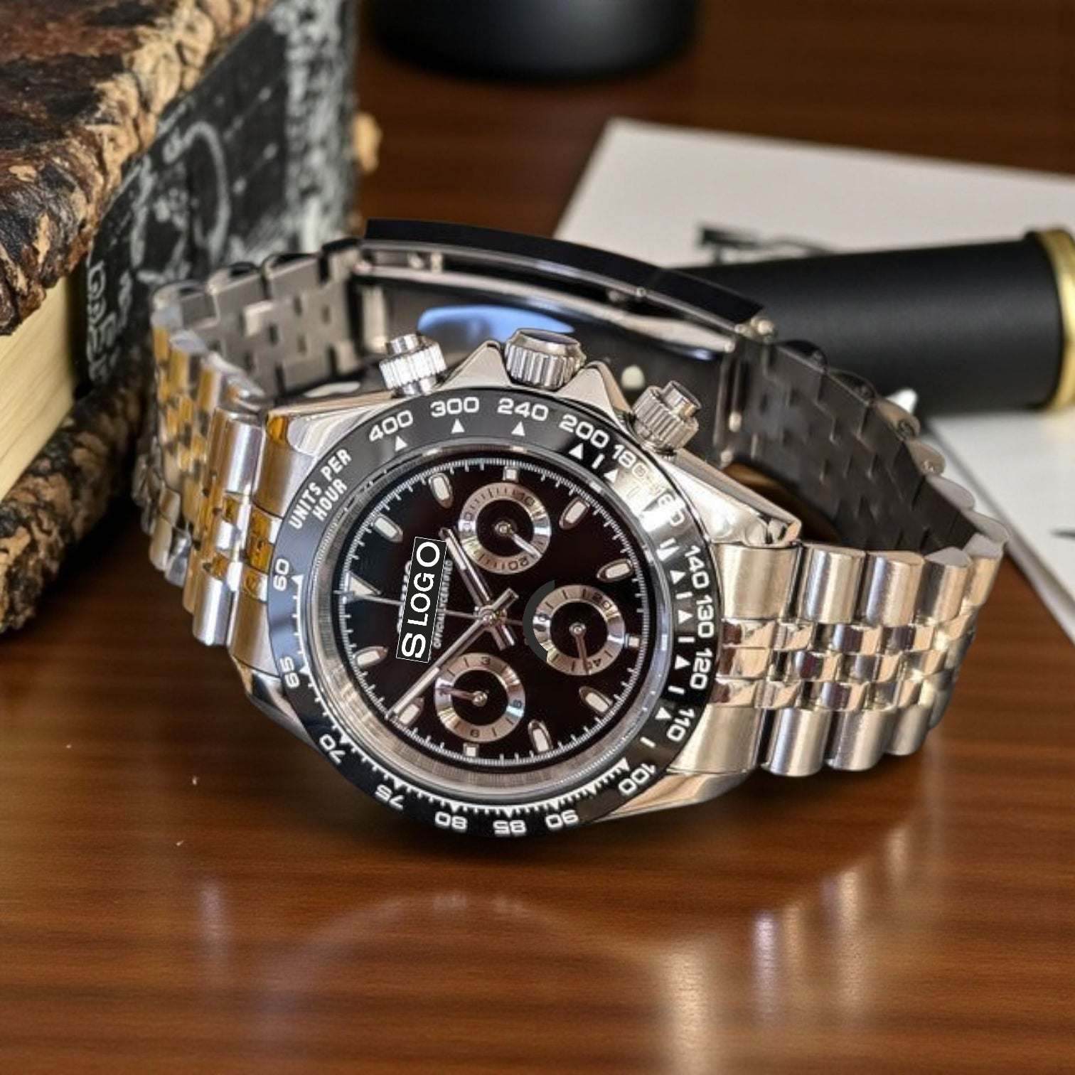 Seiko Mod Daytona aka Seitona Black "Panda" dial Stainless Steel case - Modtime